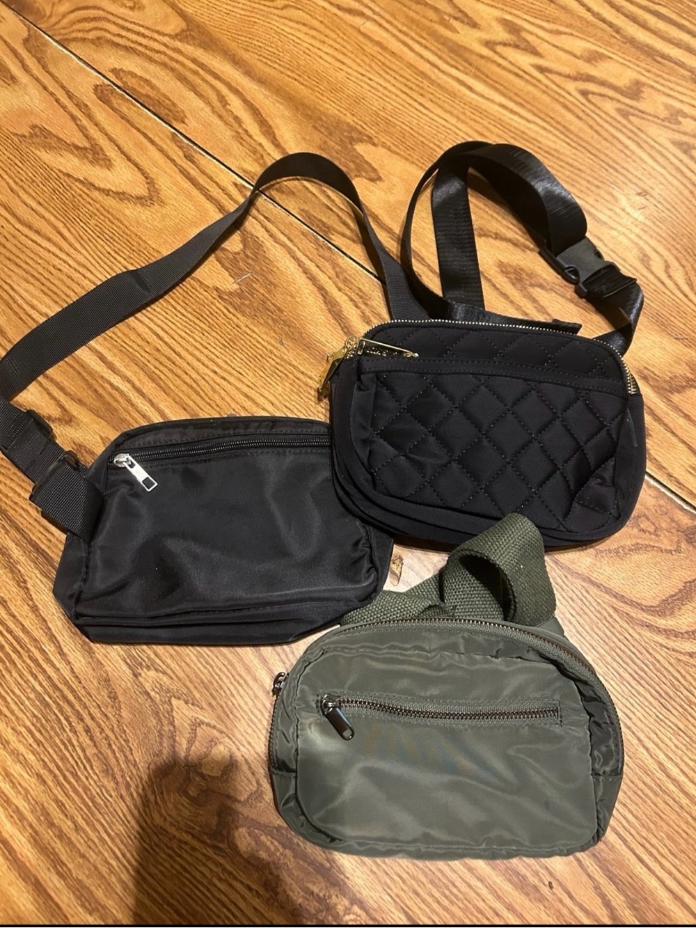 Black Quilted and Olive Nylon Crossbody Bag Set